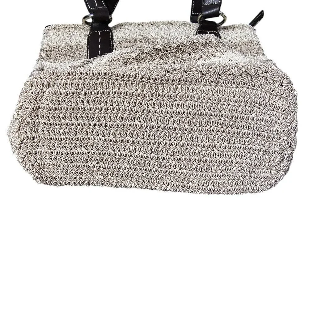 Super Tote New Crochet Boho Bucket Neutral Taupe Cream 3 Piece Shoulder Bag